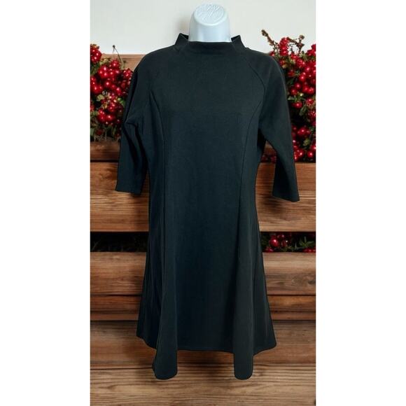 Uniqlo Black Minimalist Sweatshirt Dress Sz Medium 3/4 Sleeve A-Line Knee Length - Picture 1 of 7